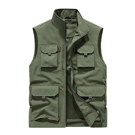 hopeusince Men's Outdoor Travel Quick Dry Mesh Breathable Sleeveless Pockets Lightweight Vest Army Green XXXL