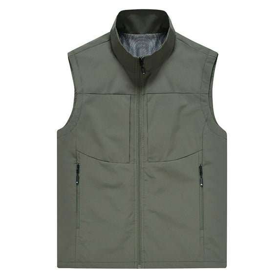 hopeusince Men's Outdoor Vest Lightweight Quick Dry Stand Collar Sleeveless Multi Pockets Sports Fishing Travel Photographer's Vest Army Green XXXXXL