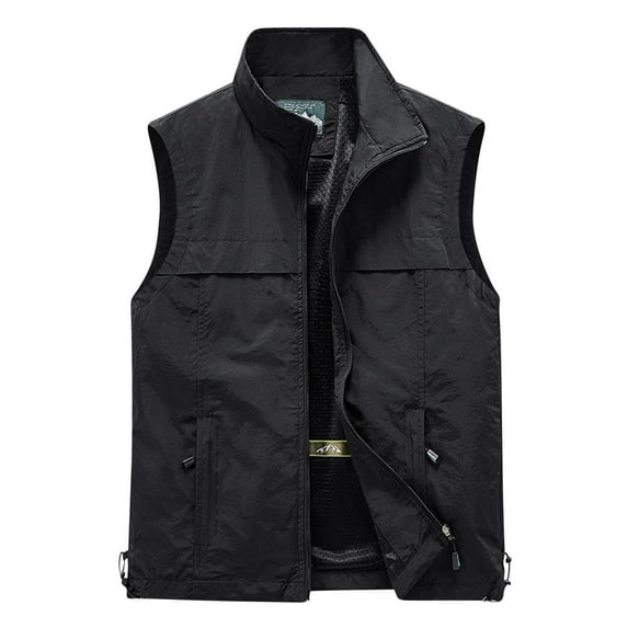 hopeusince Men's Outdoor Vest Lightweight Quick Dry Stand Collar Sleeveless Multi Pockets Sports Fishing Travel Photographer's Vest Black XL