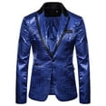 thumbnail image 1 of hopeusince Men's Sequins Blazer Jacket Party Suit One Button Slim Fit Tuxedo for Wedding Prom Blue L, 1 of 4