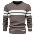 thumbnail image 1 of hopeusince Men's Slim Fit Round Neck Long Sleeve Striped Pullover Sweater Knitted Jumper Tops Coffee L, 1 of 4