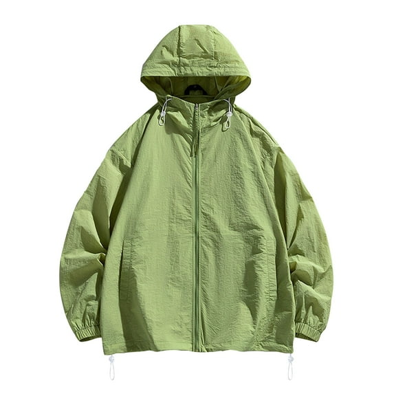 hopeusince Men's Splice Color Block Windbreaker Jacket Full Zip Hooded Lightweight Outdoor Coats with Pockets Green M