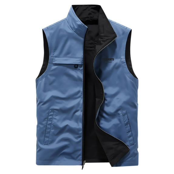 hopeusince Men's Sports Winter Sleeveless Vest Jacket Zipper Pockets Lightweight Breathable Outdoor Travel Quick Dry Stand Collar Waistcoat Blue L