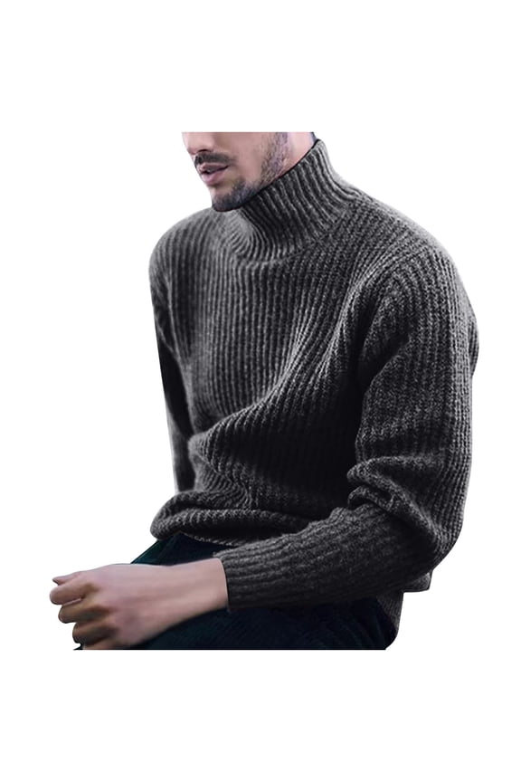 hopeusince Men's Turtleneck Pullover Sweater Ribbed Knitted Slim Fit Jumper Basic Sweaters Dark Gray XXL