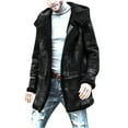 thumbnail image 1 of hopeusince Men's Winter Warm Faux Shearling Coat Double Breasted Lapel Long Overcoat with Pockets Black L, 1 of 6
