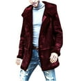 thumbnail image 1 of hopeusince Men's Winter Warm Faux Shearling Coat Double Breasted Lapel Long Overcoat with Pockets Wine XXL, 1 of 6