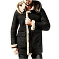 thumbnail image 1 of hopeusince Men's Winter Warm Faux Shearling Lapel Hooded Thicken Long Coats Outwear Pockets Motorcycle Biker Jackets Overcoat Black L, 1 of 3