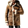 thumbnail image 1 of hopeusince Men's Winter Warm Faux Shearling Lapel Hooded Thicken Long Coats Outwear Pockets Motorcycle Biker Jackets Overcoat Khaki XXXXL, 1 of 3