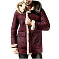 thumbnail image 1 of hopeusince Men's Winter Warm Faux Shearling Lapel Hooded Thicken Long Coats Outwear Pockets Motorcycle Biker Jackets Overcoat Wine XXL, 1 of 3