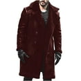 thumbnail image 1 of hopeusince Men's Winter Warm Faux Shearling Long Overcoat Double Breasted Turn-Down Collar Lapel Thickened Windproof Outwear Trench Coat Wine XXXL, 1 of 6