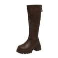 thumbnail image 1 of hopeusnice Back Zipper Knee High Boot Round Toe Sole Chunky Heel Winter Warm Boot Brown 36, 1 of 9