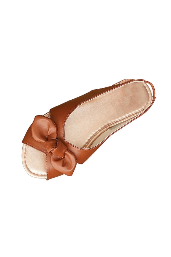 Bow Peep Toe Slingback Flat Mules Women Casual Summer Footwear Brown 39