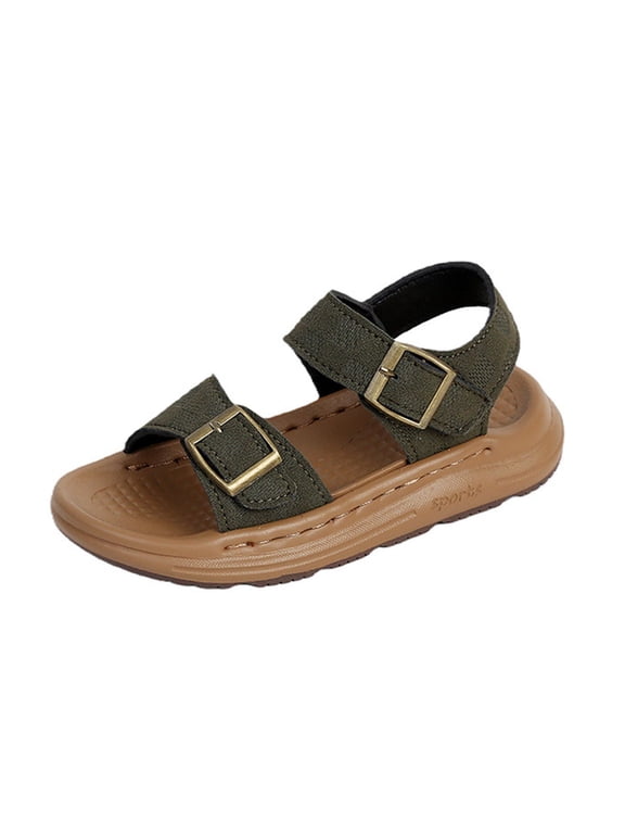 Boys Breathable Mesh Flats Open Toe Quick Dry Flexible with Hook and Loop Closure for Summer Activities and Water Play Army Green 29