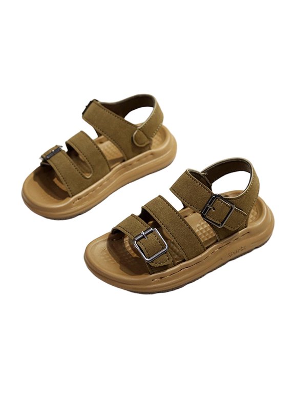 Boys Closed Toe Bumper Flats Open Heel Protective Supportive with Buckle Closure for Beach Trips and Playgrounds Army Green 21