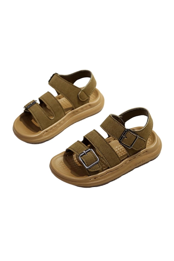 Boys Closed Toe Bumper Flats Open Heel Protective Supportive with Buckle Closure for Beach Trips and Playgrounds Army Green 22
