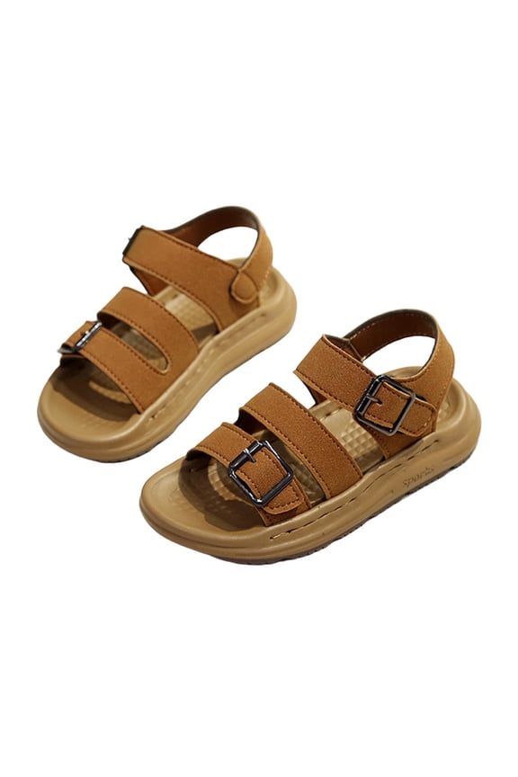Boys Closed Toe Bumper Flats Open Heel Protective Supportive with Buckle Closure for Beach Trips and Playgrounds Brown 21