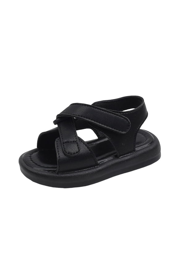 Boys Rugged Outsole Slide Flats Open Toe Stable Supportive with Hook and Loop Closure for Hiking Trips and Campgrounds Black 25