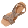 thumbnail image 1 of hopeusnice Braided Crisscross Strap Elastic Slingback Flat Sandal Women Casual Summer Footwear Beige 36, 1 of 6