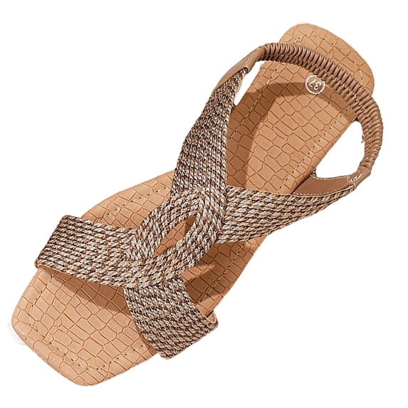hopeusnice Braided Crisscross Strap Elastic Slingback Flat Sandal Women Casual Summer Footwear Beige 36