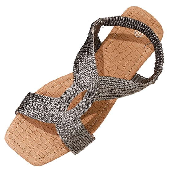 hopeusnice Braided Crisscross Strap Elastic Slingback Flat Sandal Women Casual Summer Footwear Gray 38