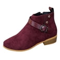 thumbnail image 1 of hopeusnice Buckle Suede Square Heel Ankle Boots Women Side Zipper Round Toe Daily Booties Wine 36, 1 of 8