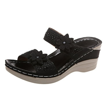 hopeusnice Clearance Orthopedic Wedge Sandals for Women Dressy Summer Comfortable Walking Slippers with Arch Support Fashion Orthotic Slides Black 37