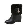 thumbnail image 1 of hopeusnice Women Winter Warm Hidden Wedge Snow Booties Leather Cute Bowknot Rhinestones Fuzzy Fleece Lined Thickening Side Zipper Ankle Boots Black 41, 1 of 7