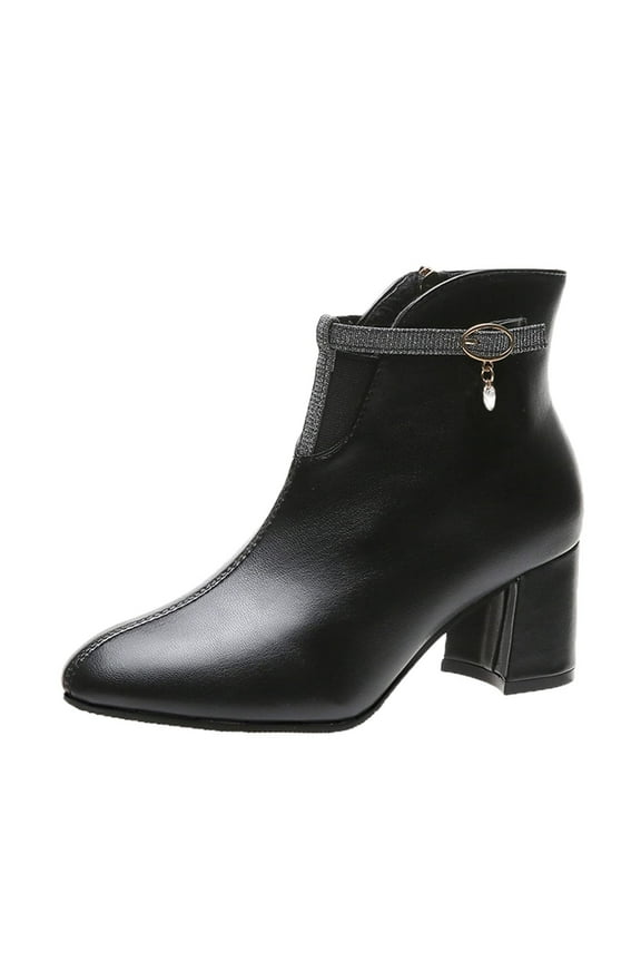 Women's Ankle Boots Buckle Chunky Heel Zipper Booties Faux Leather Comfortable Block Heel Short Boots Fall Winter Shoes Outdoor Walking Dressy Boots Black 39