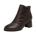 thumbnail image 1 of hopeusnice Women's Ankle Boots Button Buckle Block Heel Pointed Toe Boots Faux Leather Fall Winter Shoes Brown 35, 1 of 7