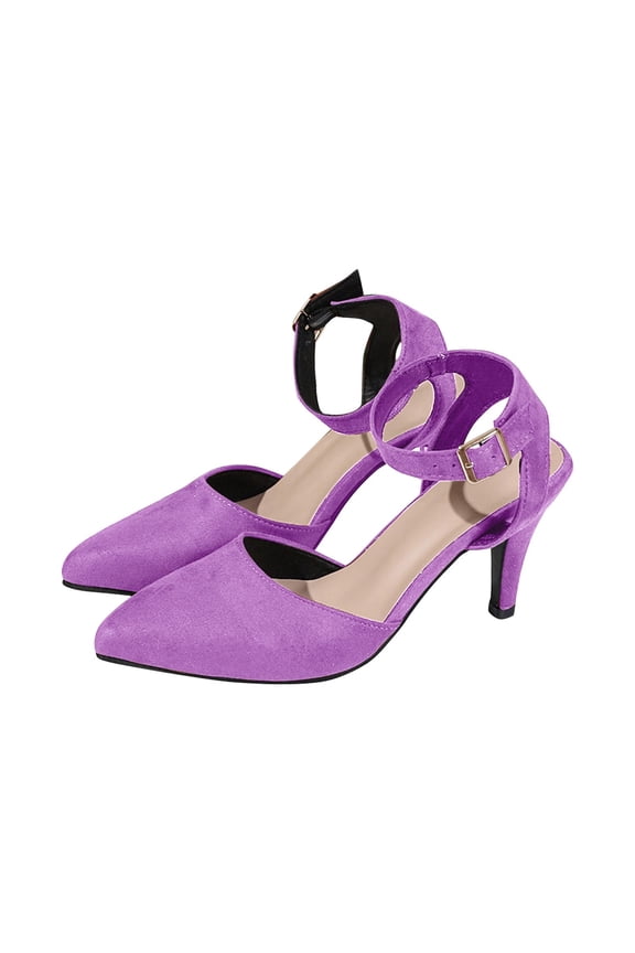 Women's Ankle Strap High Heels Pointed Toe Buckle Dress Shoes Suede Elegant Party Wedding Comfortable Footwear Purple 35