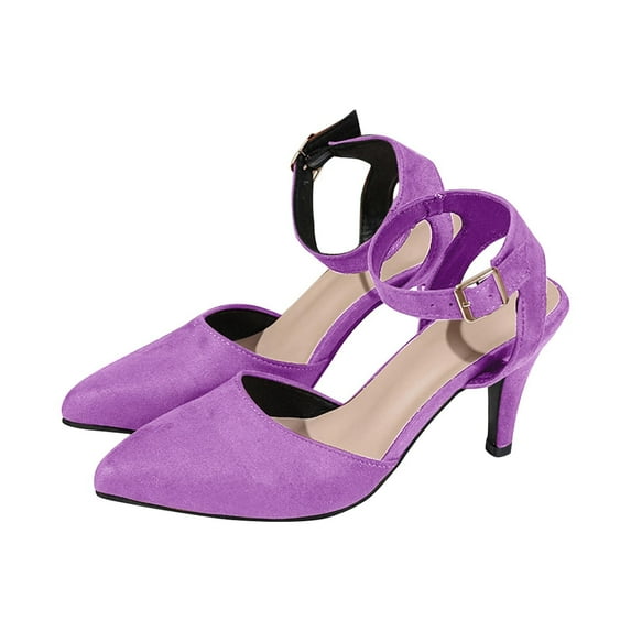 hopeusnice Women's Ankle Strap High Heels Pointed Toe Buckle Dress Shoes Suede Elegant Party Wedding Comfortable Footwear Purple 37