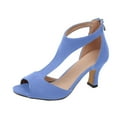 thumbnail image 1 of hopeusnice Women's Ankle Strap Open Toe Heels Suede Low Block Heel Sandals Dressy Comfortable Zipper Closure Party Wedding Shoes Sky Blue 37, 1 of 1