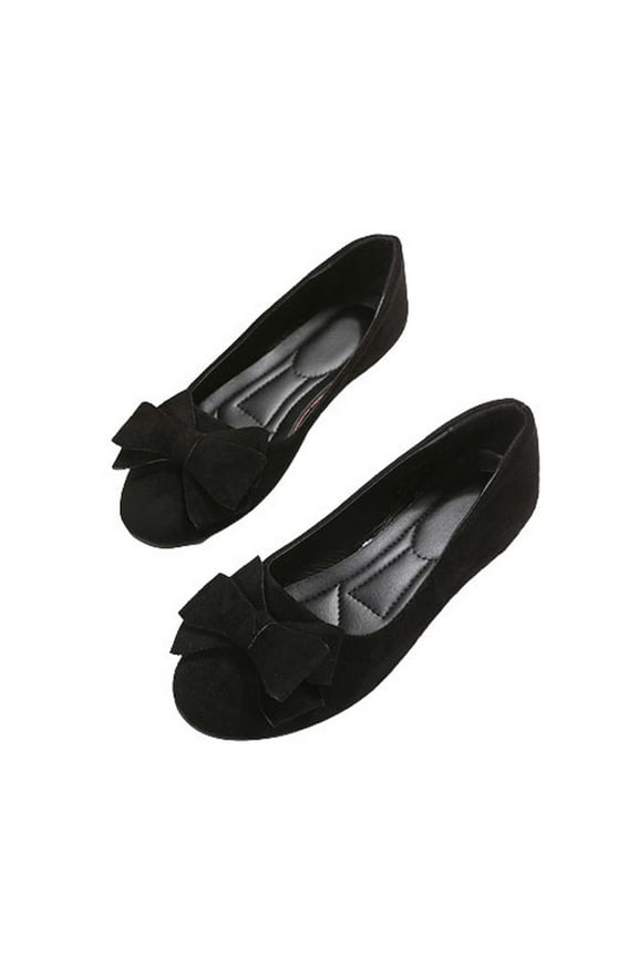 Women's Bowknot Flats Suede Ballerina Shoes Comfortable Slip On Flat Shoes for Wedding Party Dressy Daily Wear Black 39