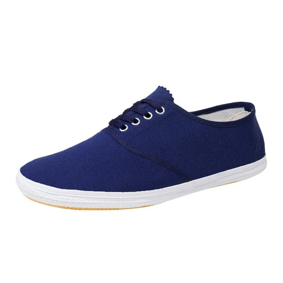 hopeusnice Women's Canvas Sneakers Low Top Lace Up White Shoes Comfortable Breathable Lightweight Walking Shoes Flats Blue 39