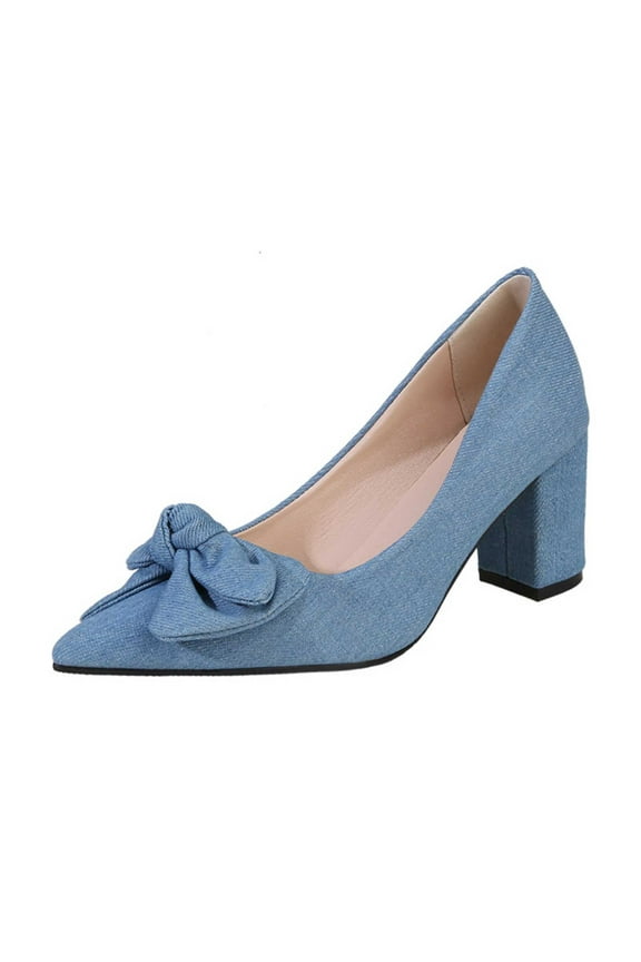 Women's Chunky Heel Pumps Low Block Heel Pointed Toe Slip on Dress Pump Shoes for Work Casual Daily Life Party Dress Shoes Blue 38
