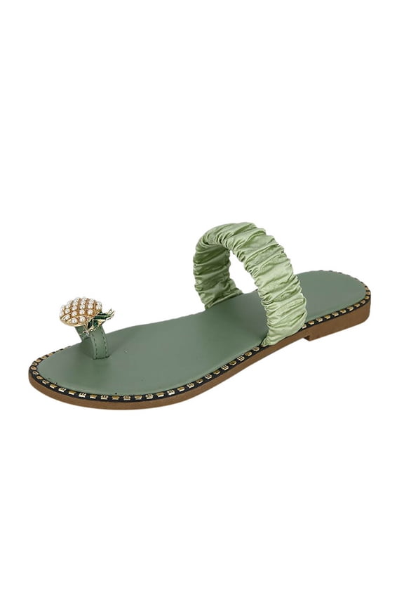Women's Clip Toe Sandals Summer Beach Flat Flip Flops Slip On Thong Sandals Elastic Strap Comfortable Slippers Green 38