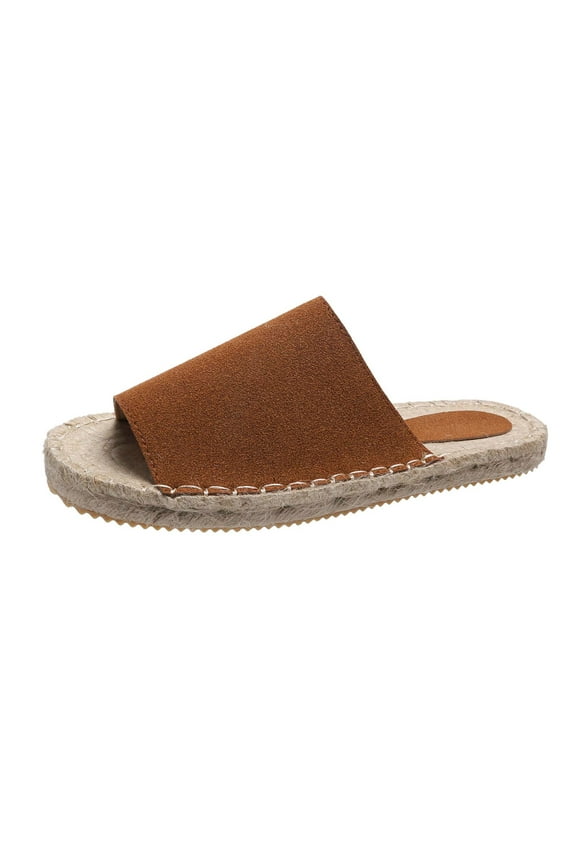Women's Espadrille Slides Summer Open Toe Slip On Flat Sandals Wedge Beach Shoes Comfortable Lightweight Breathable Outdoor Walking Brown 38