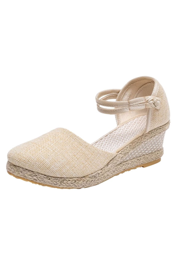 Women's Espadrille Wedge Sandals Summer Ankle Strap Buckle Buckle Wedge Shoes Comfortable Breathable Open Toe Wedge Heels Shoes Beige 42
