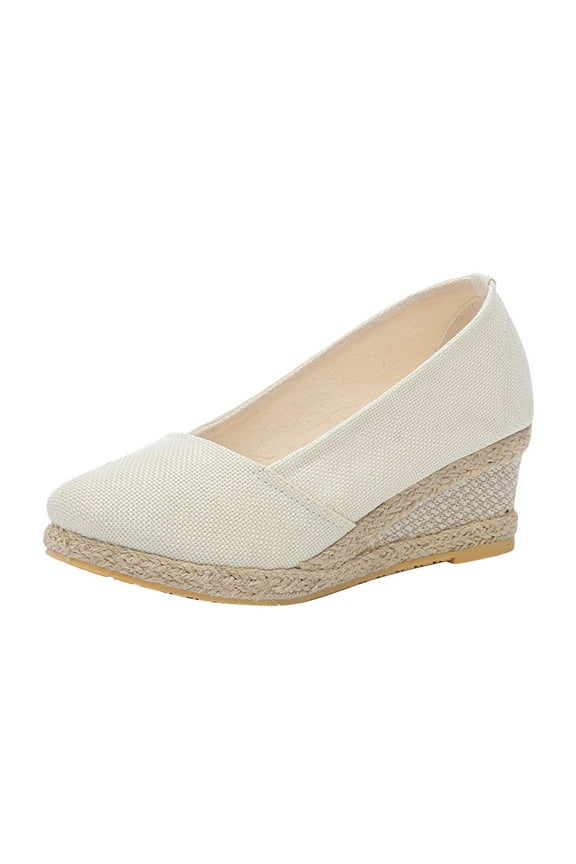 Women's Espadrille Wedge Shoes Platform Canvas Slip On Shoes Comfortable Breathable Low Heel Wedge Sandals White 41
