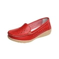 thumbnail image 1 of hopeusnice Women's Faux Leather Loafers Comfortable Slip On Breathable Wedges Shoes Perforated Flats Casual Walking Flats Soft Sole Shoes Red 37, 1 of 5