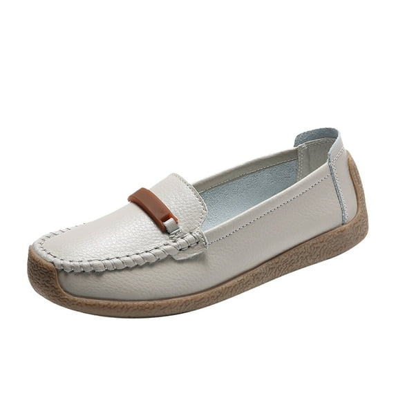 hopeusnice Women's Faux Leather Loafers Slip On Flats Comfortable Buckle Shoes Breathable Driving Moccasins Soft Sole Walking Shoes Everyday Wear Flats Comfortable Shoes Gray 41