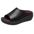 thumbnail image 1 of hopeusnice Women's Faux Leather Platform Wedge Sandals Summer Open Toe Slip On Comfortable Mules Shoes Casual Slippers Brown 41, 1 of 9