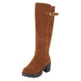 thumbnail image 1 of hopeusnice Women's Knee High Boots Suede Buckle Chunky Heel Winter Warm Booties Fashion Comfortable Over The Knee Boots Brown 36, 1 of 5