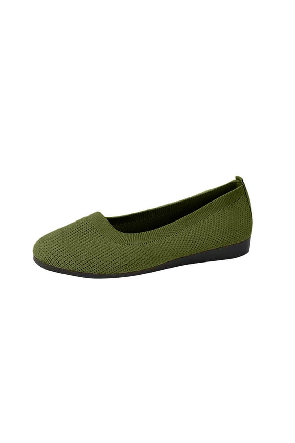 Women's Knit Slip On Flats Comfortable Breathable Ballerina Shoes Lightweight Soft Toe Oversized Walking Flat Shoes Army Green 39