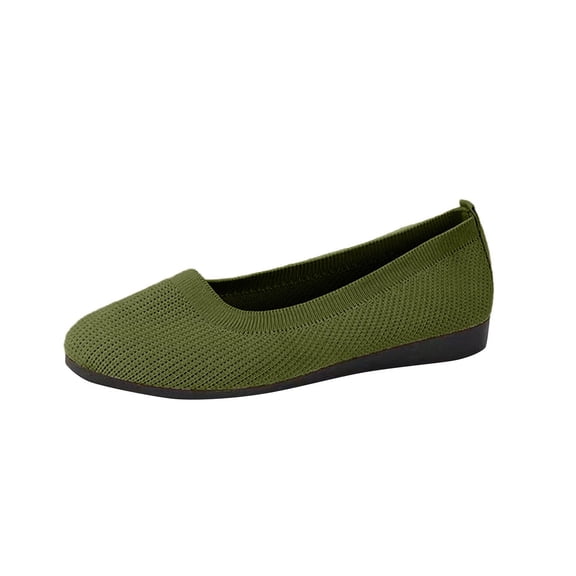 hopeusnice Women's Knit Slip On Flats Comfortable Breathable Ballerina Shoes Lightweight Soft Toe Oversized Walking Flat Shoes Army Green 43