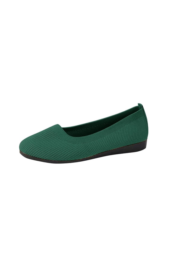 Women's Knit Slip On Flats Comfortable Breathable Ballerina Shoes Lightweight Soft Toe Oversized Walking Flat Shoes Green 37