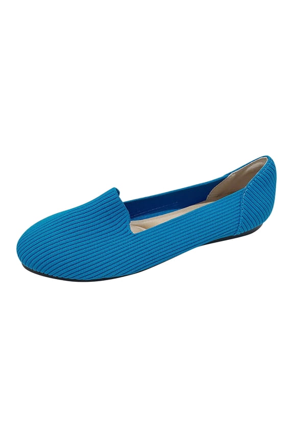 Women's Knit Slip On Flats Comfortable Loafers Soft Breathable Flat Shoes Walking Shoes Blue 35