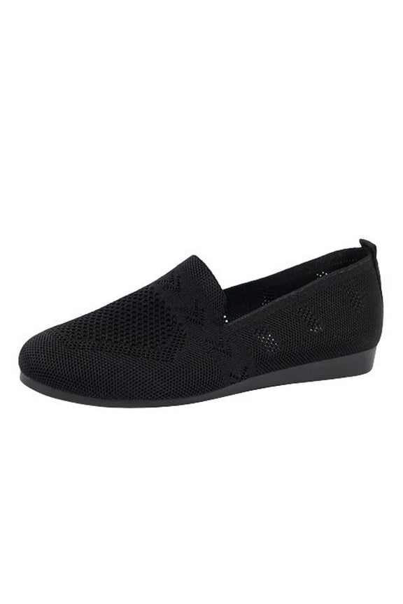 Women's Knit Slip On Loafers Comfortable Breathable Flat Shoes Lightweight Walking Sneakers Black 43