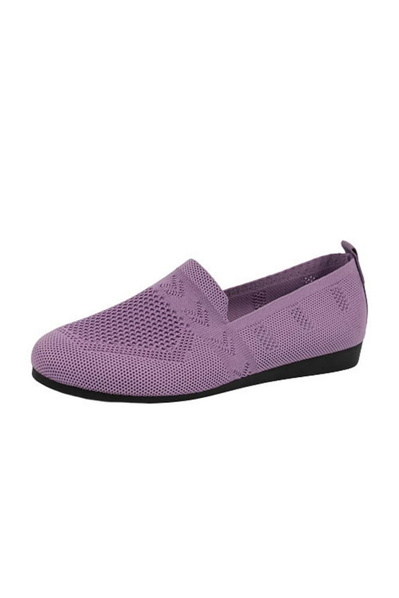 Women's Knit Slip On Loafers Comfortable Breathable Flat Shoes Lightweight Walking Sneakers Purple 40
