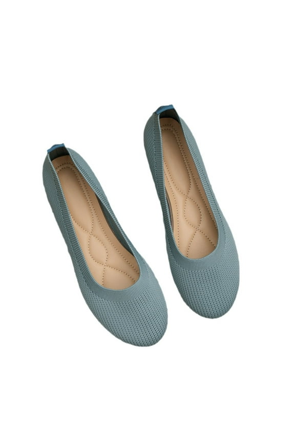 Women's Knitted Flats Breathable Comfortable Slip On Shoes Low Heel Loafers Soft Sole Ballerina Flats Blue 38